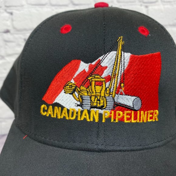 Vintage Hat Cap Strap Back Black Red Canadian PIPELINER Canada Embroidered Logo - Picture 6 of 8
